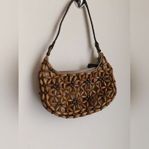 Nine West Shoulder Bag Brown Elegant Beaded Boho Purse Casual Academia Trendy